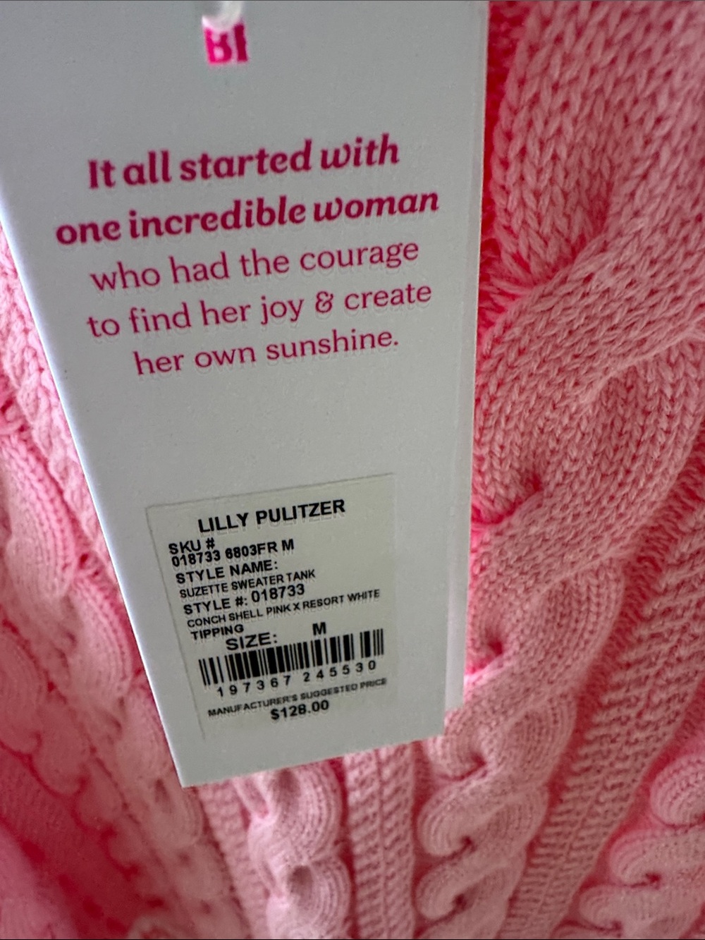 Lilly Pulitzer Pink Cable Knit Sleeveless Polo Vest with White Trim - Picture 5 of 6